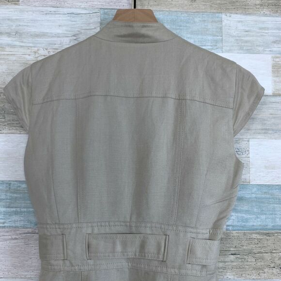 Calvin Klein Linen Tie Waist Safari Midi Shirt Dress Beige Button Down Womens 2 - Picture 7 of 10